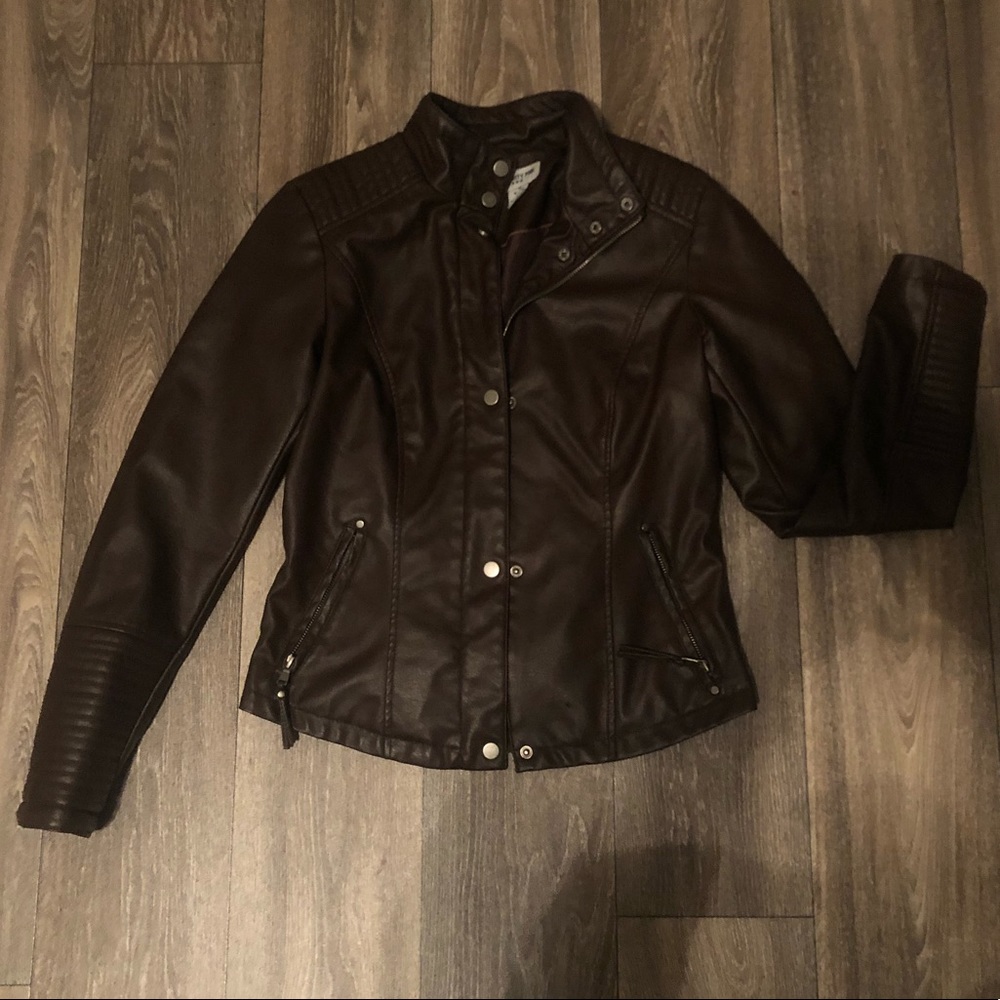 Chocolate Faux Leather Moto Jacket